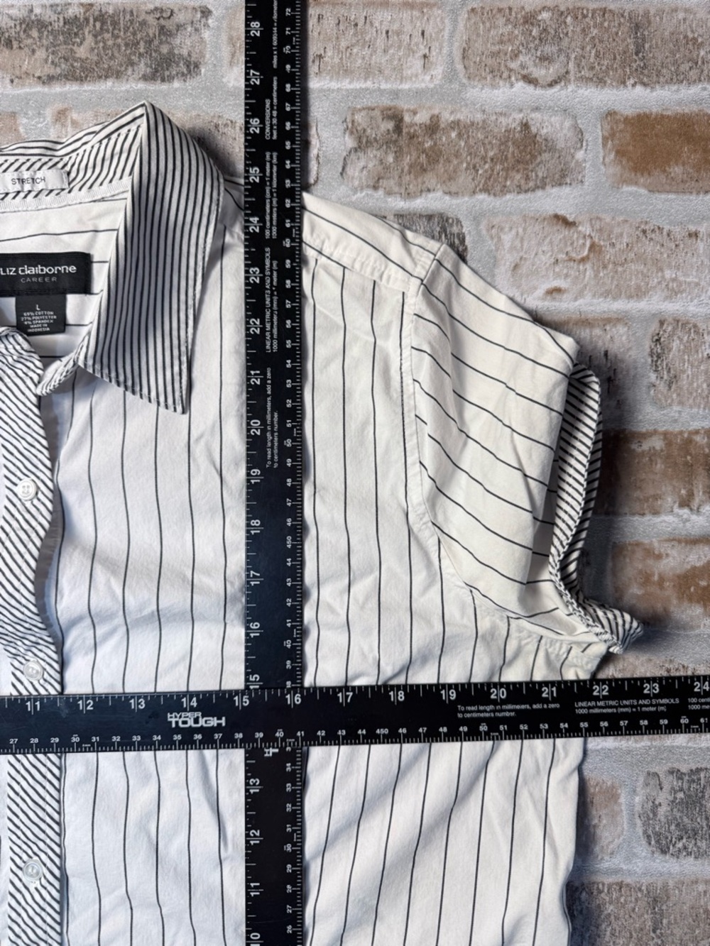 Liz Claiborne Career Womens Large Striped Short Sleeve Button Down Shirt White - Picture 5 of 5